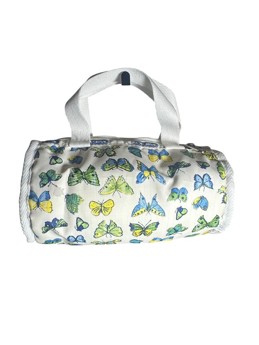 Vintage LeSportsac Butterfly Mini Duffel Bag White Made in USA 1980s small